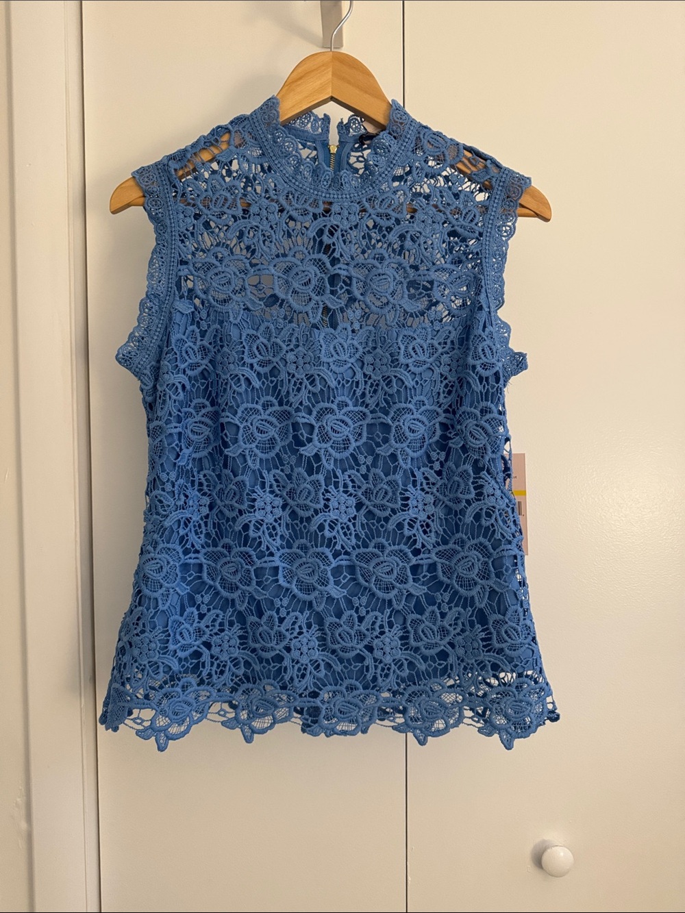 Nannette Blue Floral Crochet Sleeveless Top